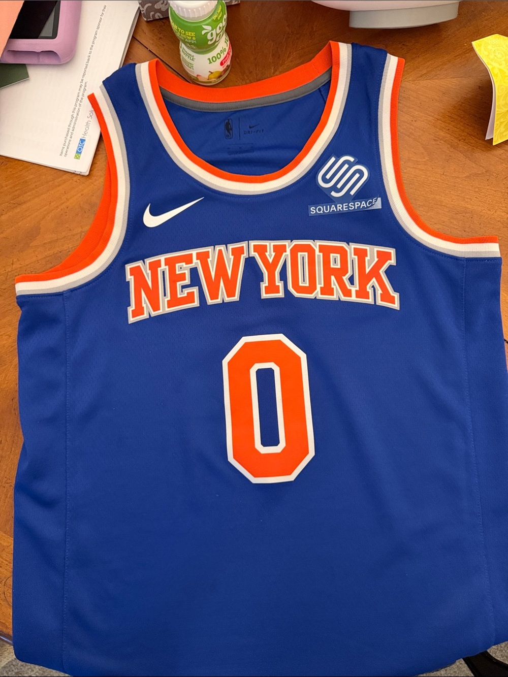 Nike Blue and Orange New York Basketball Game Jersey